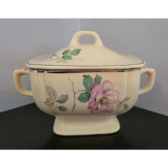 Vintage Homer Laughlin Century Briar Rose Covered Sugar Bowl, Undamaged, Rare - Picture 1 of 16